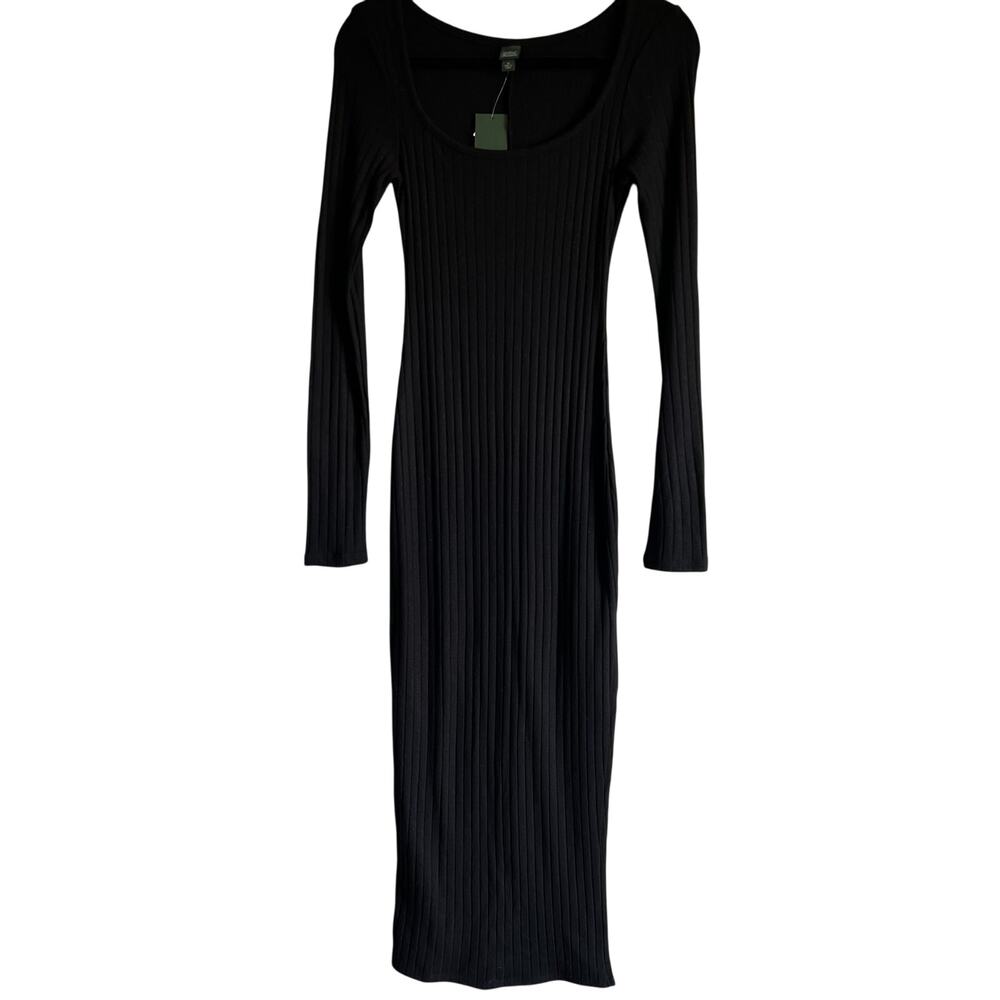 Wild Fable Women's Black Long Sleeve Rib Knit Midi Dress - Size XS - NWT